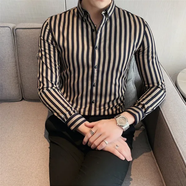 Men's Long Sleeve Striped Casual Shirt - Image 3