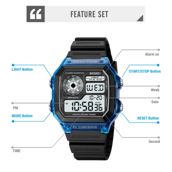 Men's Digital Waterproof Sport Chrono Watch - Image 4