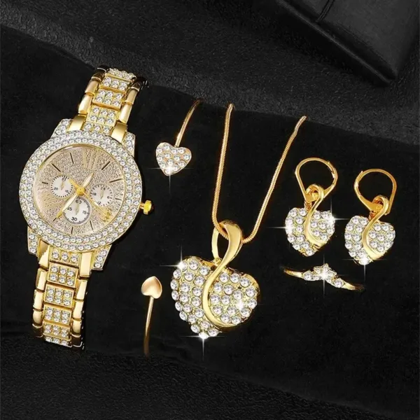 Gold Women's Quartz Watch Jewelry Set