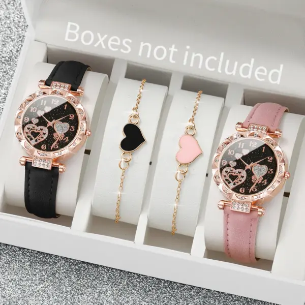 4PCS Women's Quartz Watch and Bracelet Set