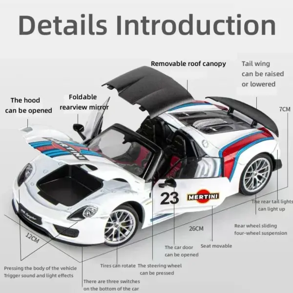 1:18 Scale Porsche 918 Spyder Diecast Model - Image 4