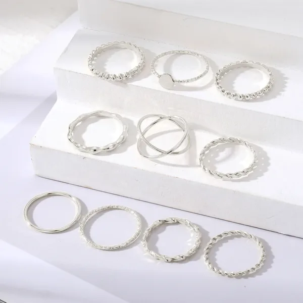 Trendy Geometric Cross Rings Set for Women - Image 3