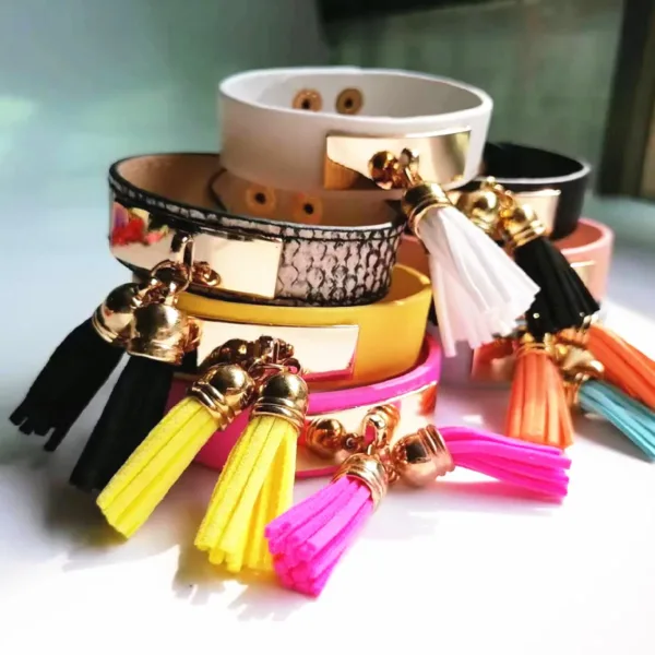 Neon Leather Tassel Bracelets for Women - Image 3