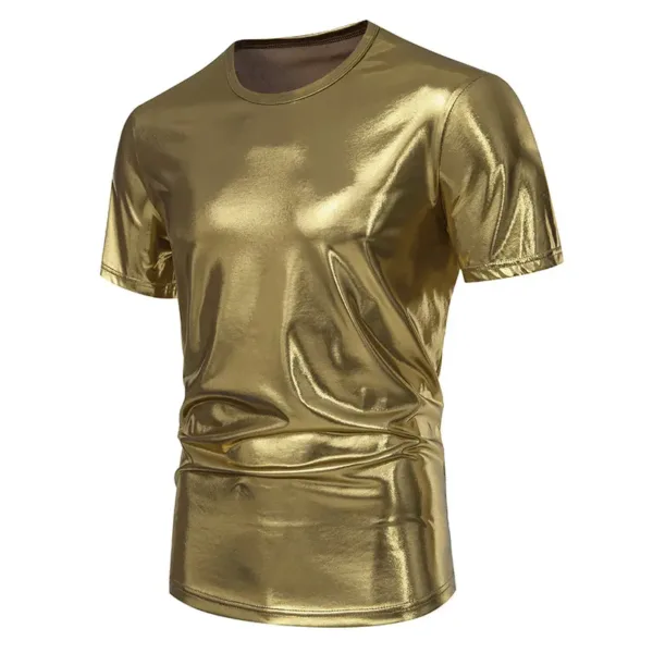 Men's Glossy Silver Gold Casual Party T-Shirt - Image 8