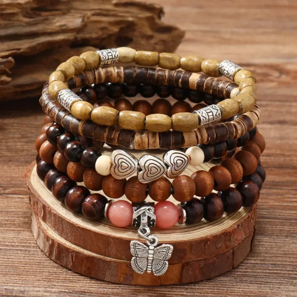 Wood Bead Cactus Charms Bracelets Set - Image 5