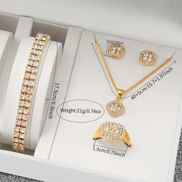 6PCS Women's Gold Diamond Watch Jewelry Set - Image 6