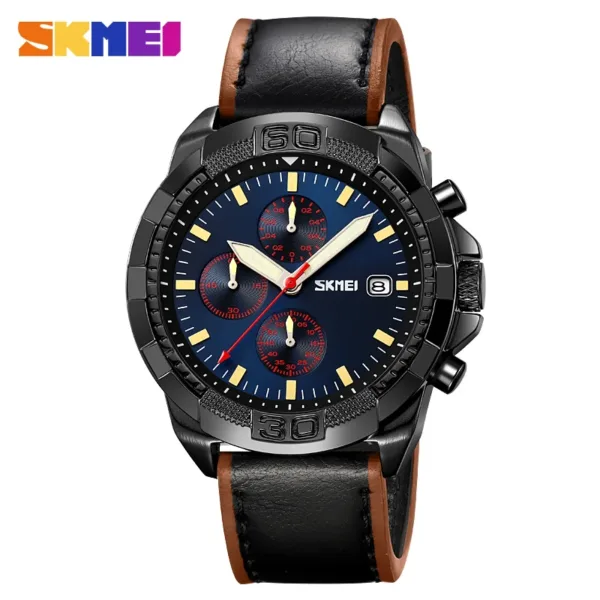 Men's Leather Strap Quartz Stopwatch Watch