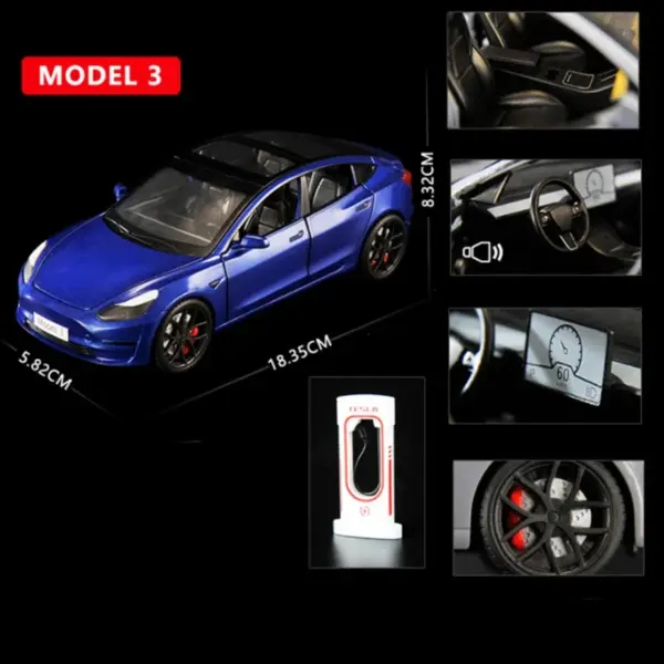 1:24 Tesla Model 3 Alloy Diecast Car Toy - Image 9