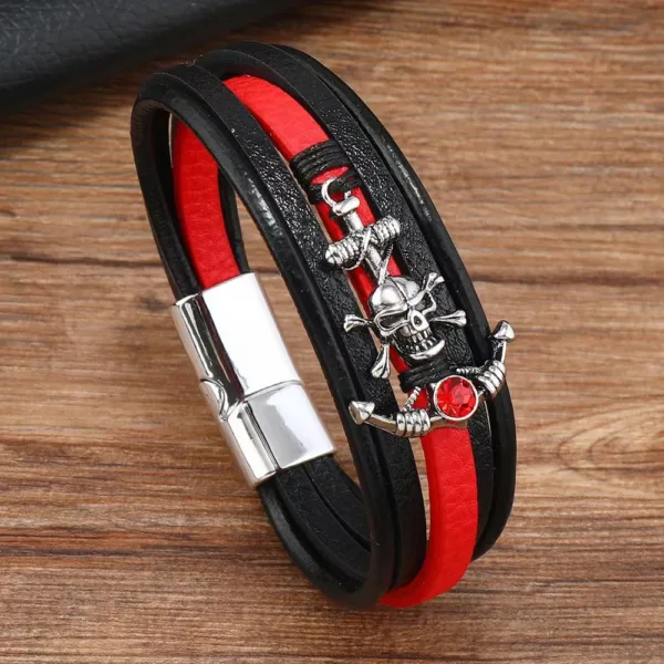 Vintage Black Red Leather Skull Cuff Bracelet - Image 17