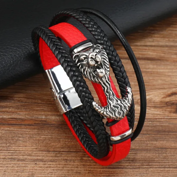 Vintage Black Red Leather Skull Cuff Bracelet - Image 13