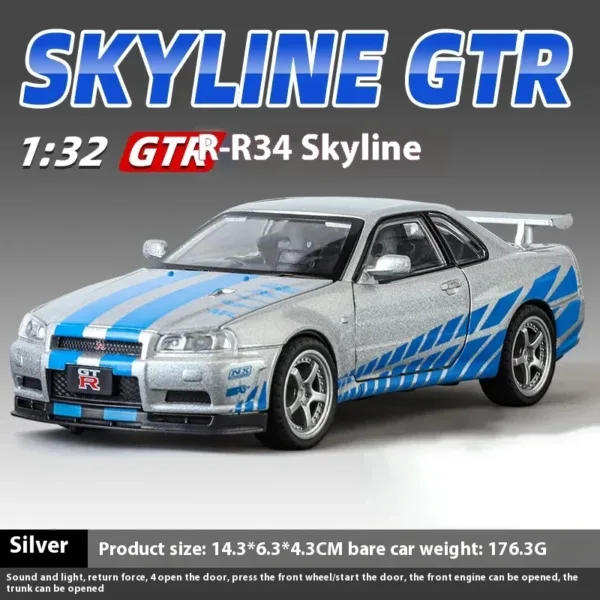 1:32 Nissan GTR R34 Diecast Model Car - Image 8