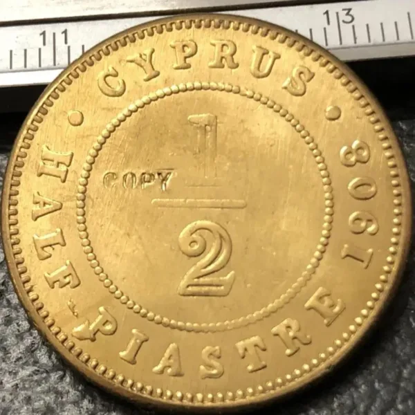 1908 Cyprus Half Piastre Bronze Coin Replica - Image 3