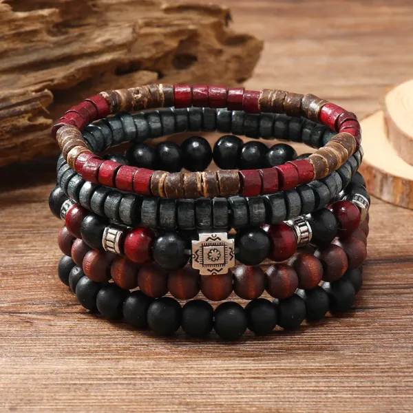 Men's Leather Wrap Bracelets Set, Adjustable - Image 9