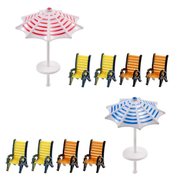 2 Sets N Scale Plastic Model Umbrellas and Chairs - Image 4