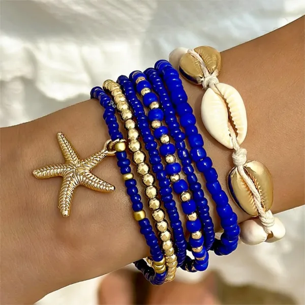 Blue Starfish Shell Bead Bracelets Set for Women - Image 11