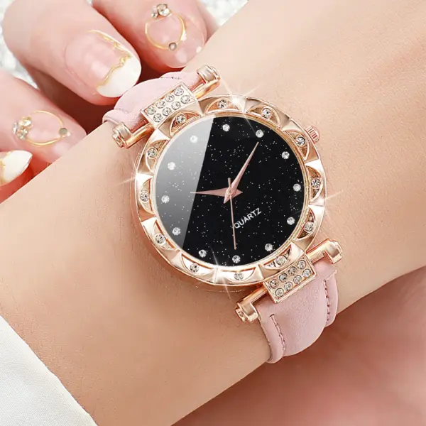 3PCS Women's Quartz Watches Set Leather Bands - Image 4