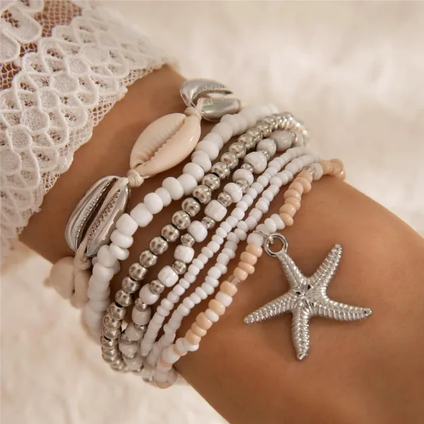 Blue Starfish Shell Bead Bracelets Set for Women - Image 5