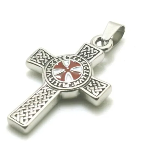 Punk Red Cross Templar Pendant Necklace - Image 4