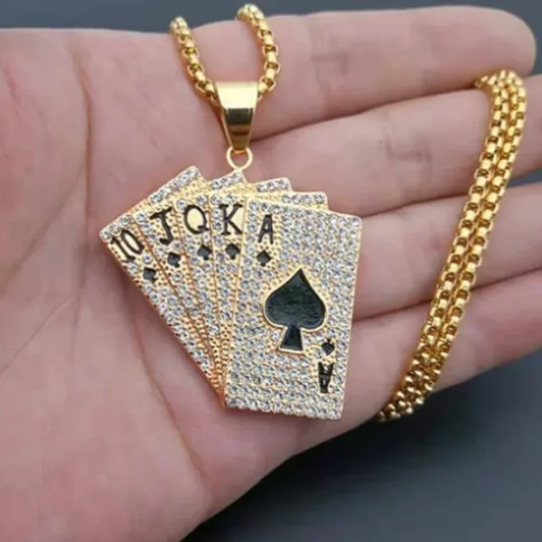 Iced Out Spades Playing Card Necklace for Men