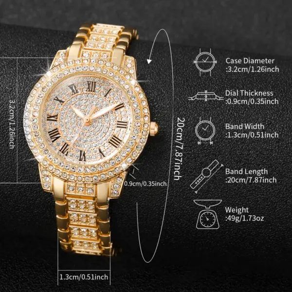Women's Full Diamond Quartz Watch and Bracelet Set - Image 6