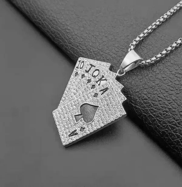 Iced Out Spades Playing Card Necklace for Men - Image 4