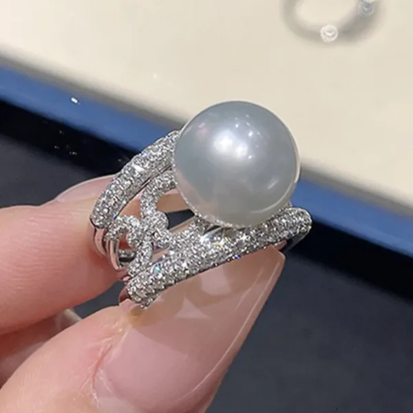 Elegant Simulated Pearl Wedding Band Ring - Image 4