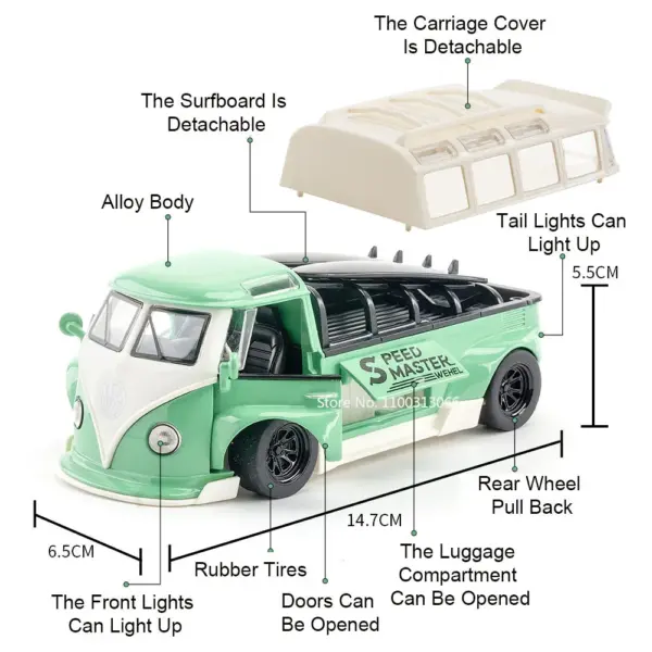 1:32 Scale T1 Diecast Bus Model with Lights - Image 3