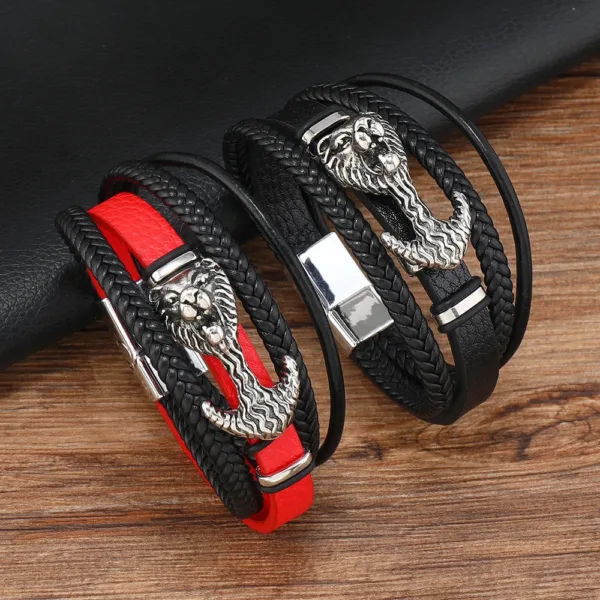 Vintage Black Red Leather Skull Cuff Bracelet - Image 5