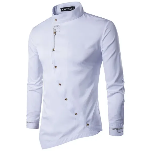 Men's Vintage Irregular Hem Dress Shirt - Image 6