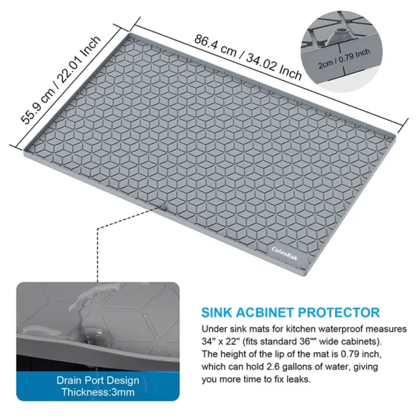 Grey Silicone Under Sink Mat with Drain Hole - Image 2