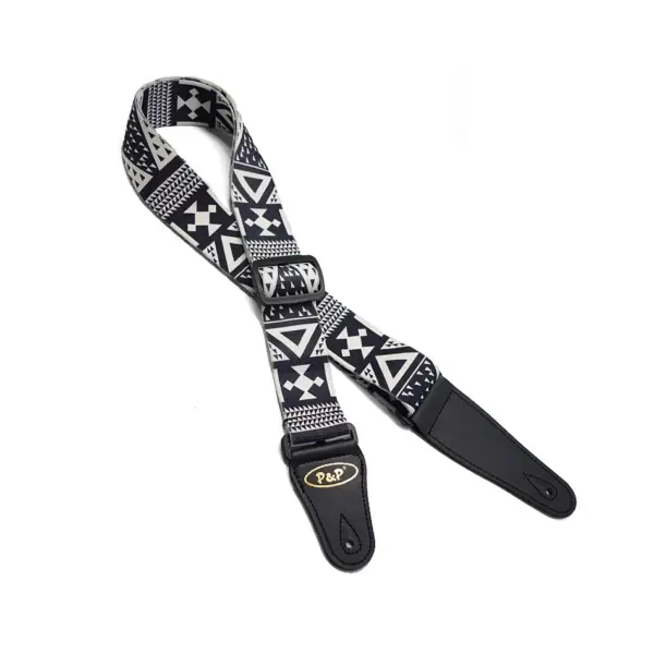 Adjustable Black and White Guitar Strap - Image 3