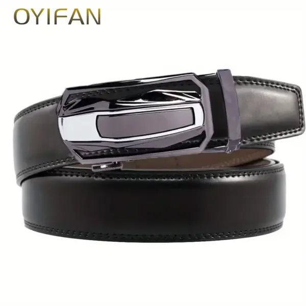 Men's Genuine Leather Ratchet Belt with Alloy Buckle - Image 5