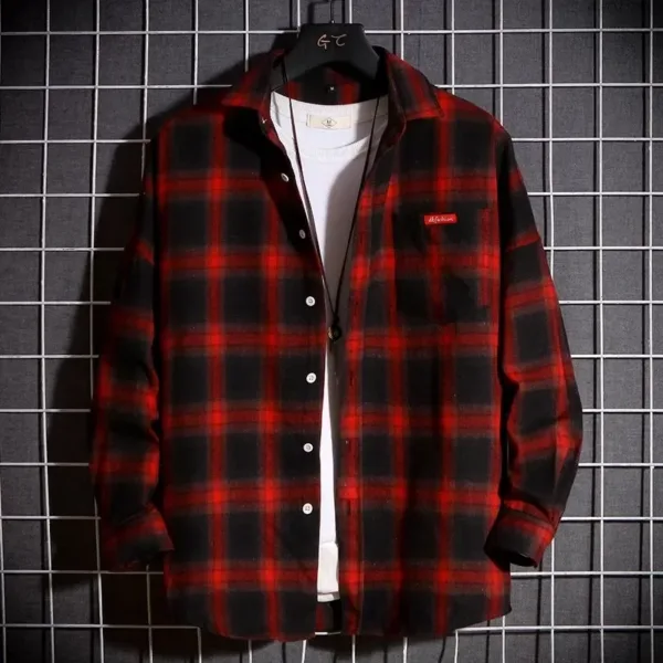 Men's Casual Flannel Plaid Shirt - Long Sleeve - Image 4