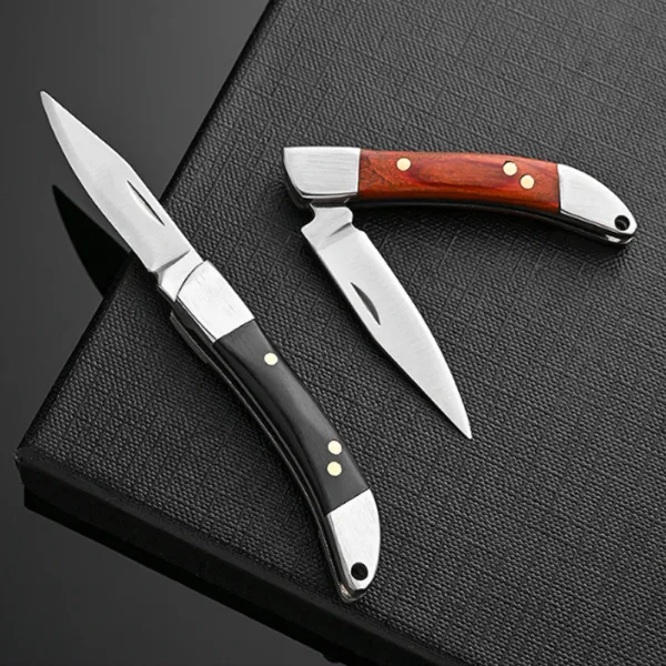 Portable Stainless Steel Folding Knife with Wood Handle - Image 6