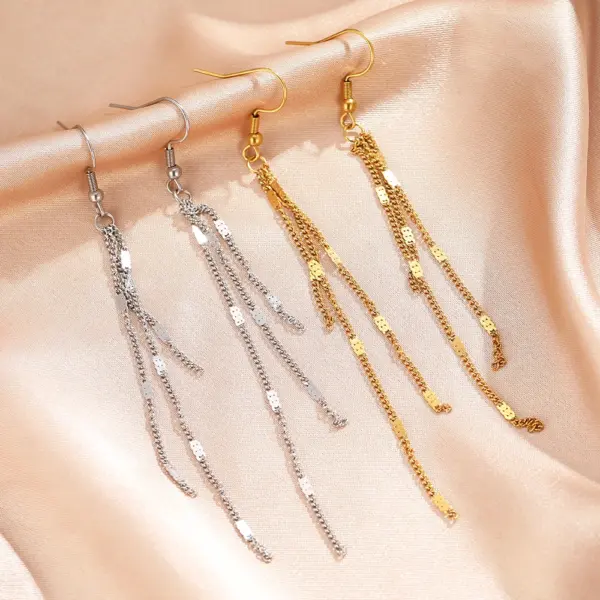 Stainless Steel Long Tassel Dangle Earrings - Image 5