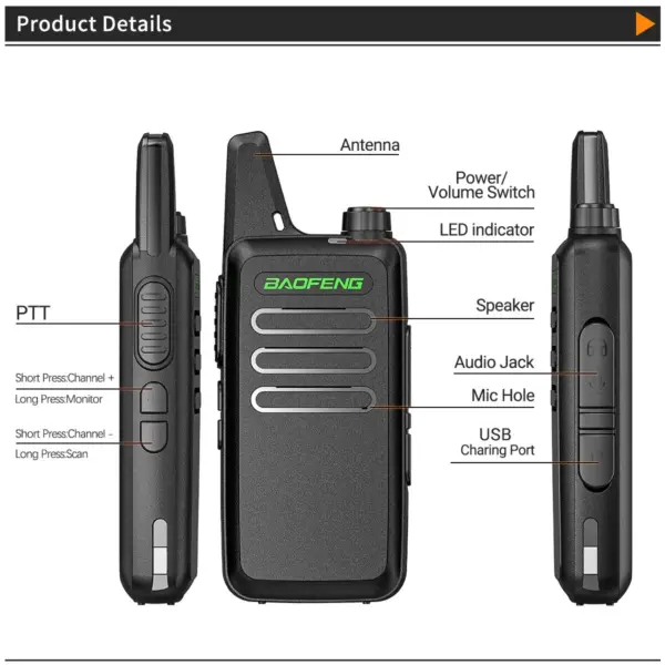 Baofeng BF-T20 Mini Walkie Talkie - 2 Pack - Image 2