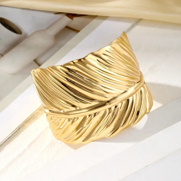 Metal Feather Opening Bangle for Unisex - Image 5