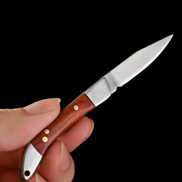 Portable Stainless Steel Folding Knife with Wood Handle - Image 4
