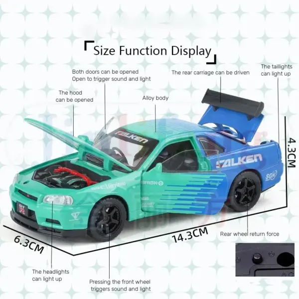 1:32 Nissan Skyline GTR R34 Diecast Model Car - Image 6