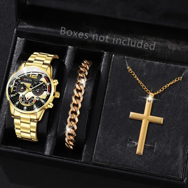 3PCS Men's Quartz Watch Set with Necklace & Bracelet - Image 7