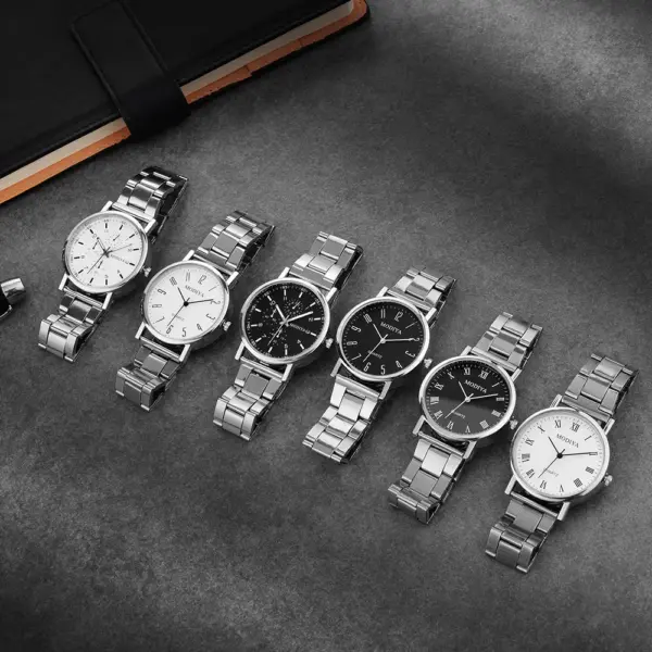 Men's Silver Alloy Casual Quartz Watch Set - Image 5