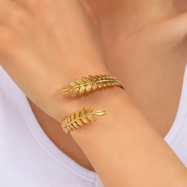 Chic Stainless Steel Leaf Cuff Bracelet for Women