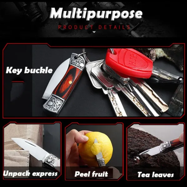 Mini Folding Keychain Knife with Wood Handle - Image 2