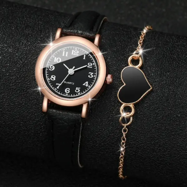 2PCS Women Leather Band Quartz Watch Set - Image 3