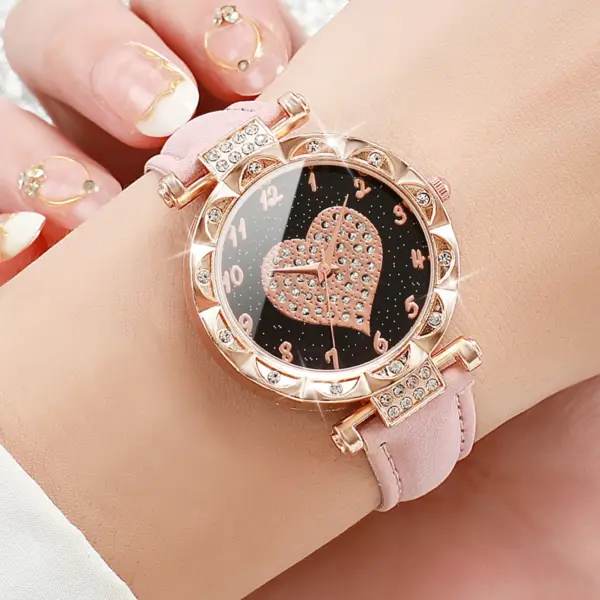 3PCS Women's Rhinestone Heart Dial Quartz Watches - Image 3