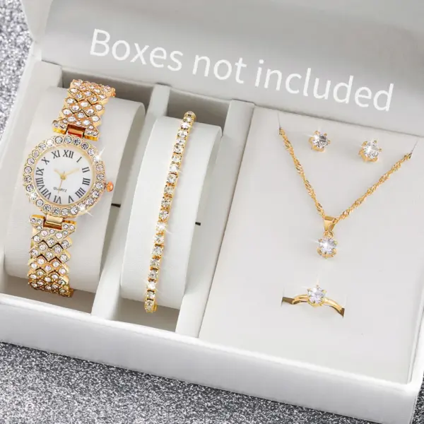 6PCS Women's Rhinestone Watch Jewelry Set