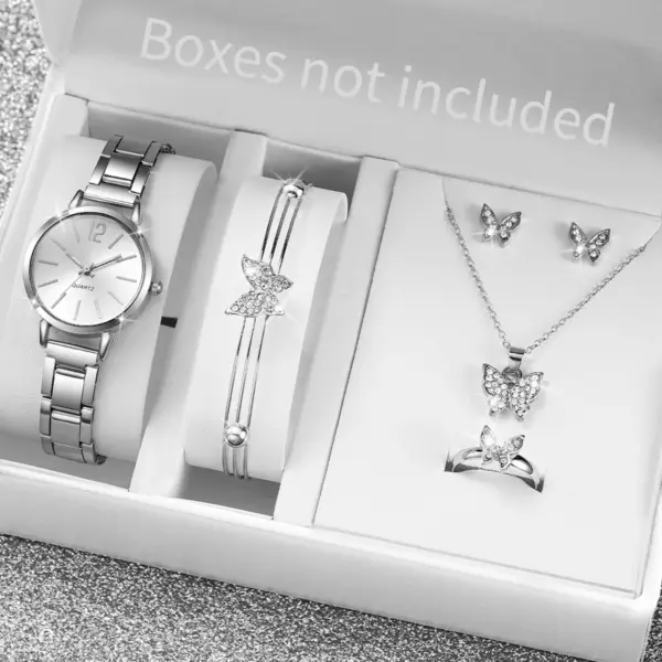 6PCS Women's Silver Jewelry Set with Watch