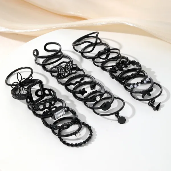 Punk Butterfly Heart Black Rings Set for Women - Image 5