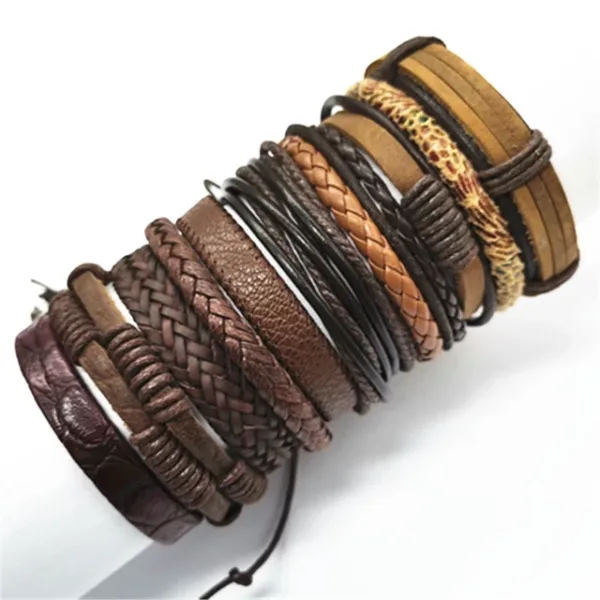 10 Pcs Adjustable Black Leather Bracelets Set - Image 8