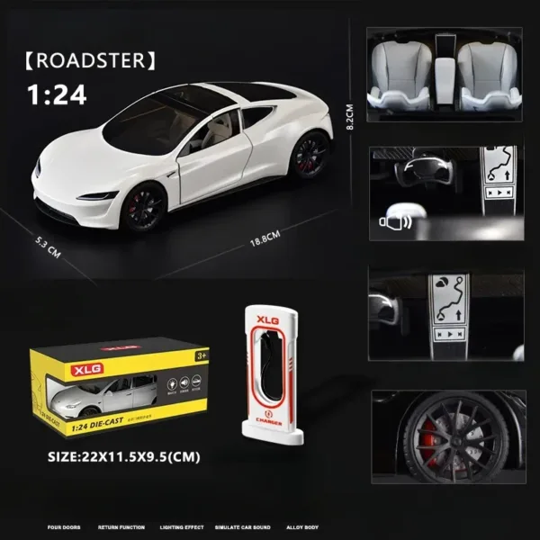 1:24 Scale Tesla Roadster Diecast Model Car - Image 7